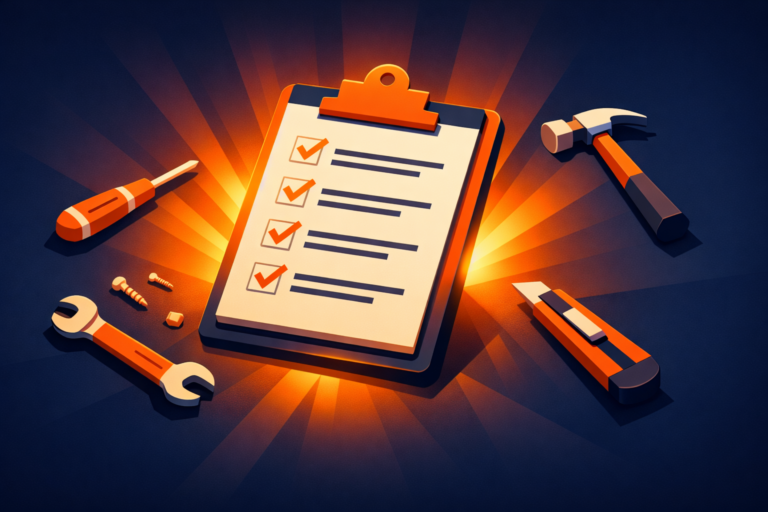 Illustration of a clipboard with a checked punch list and tools, representing the March 2026 edition of The Punch List newsletter by Tim Dini.
